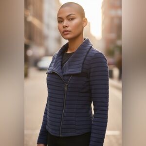 LOFT Outlet Navy Striped Textured Moto Jacket NWOT